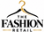 A minimalist logo for 'The Fashion Retail' featuring a black hanger with a gold hook and gold accent line on a white background.